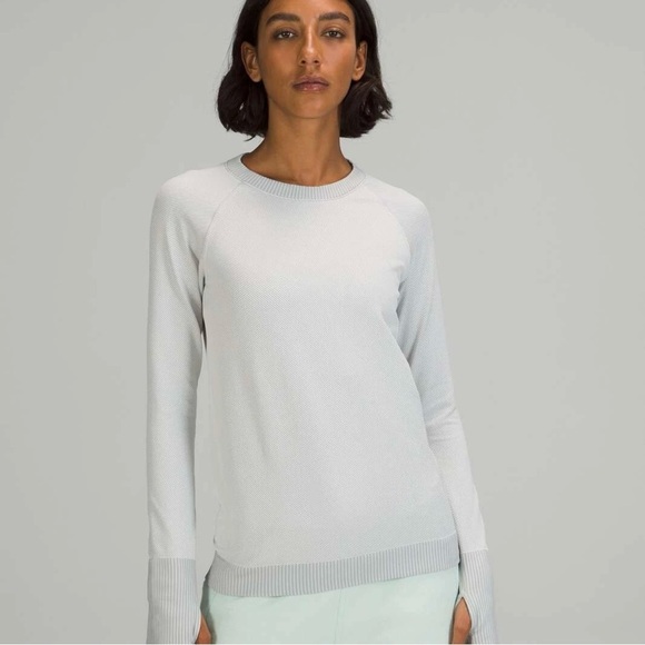 Lululemon Rest Less Diagonal Ribbed Gray Pullover Size 6 Crew Neck Long Sleeve - Picture 1 of 12